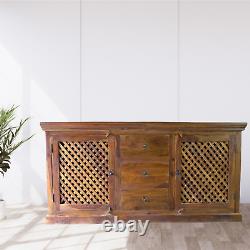 Handcrafted Rosewood Large Sideboard with 2 Mesh Style Doors and 3 Drawers