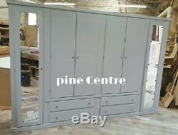 Handmade Ayelsbury Furniture 4 Drawer 6 Doors (grey) (mirrored) Large Wardrobe
