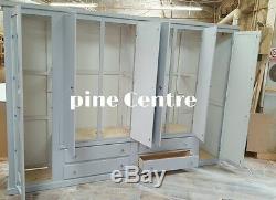 Handmade Ayelsbury Furniture 4 Drawer 6 Doors (grey) (mirrored) Large Wardrobe