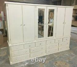 Handmade Dewsbury Ivory 6 Door 14 Drawer Mirrored Large New Wardrobe Assembled