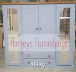 Handmade Dewsbury Quad 4 Door 2 Drawer Grey And Dark Oak Mirrored Large Ward