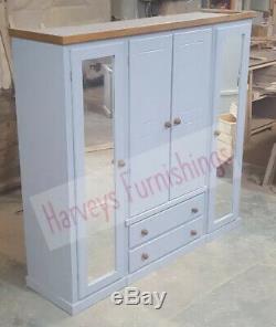 Handmade Dewsbury Quad 4 Door 2 Drawer Grey And Dark Oak Mirrored Large Ward