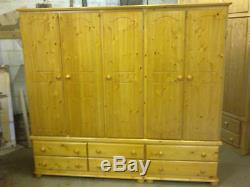 Handmade Richmond Pine 5 Door Extra Large Wardrobe With 6 Drawer No Flat Packs