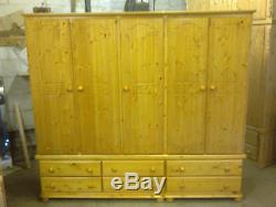 Handmade Richmond Pine 5 Door Extra Large Wardrobe With 6 Drawer No Flat Packs