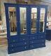 Handmade Williams 4 Door 8 Drawer Mirrored Large Wardrobe In Navy Blue Assembled