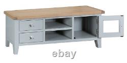 Hartwell Grey Large 2 Drawer TV Unit / Painted Media Stand / Suits 65 inch TV's