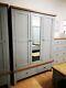 Hartwell Grey Painted Large 3 Door Wardrobe / Triple Mirrored Robe with Drawers