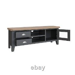 Hartwell Moonlight Dark Grey Large 2 Drawer TV Stand Unit/ Suits 65 inch TV's