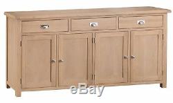 Hereford Lime Washed Oak Large 4 Door 3 Drawer Sideboard / Wide Cabinet