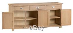 Hereford Lime Washed Oak Large 4 Door 3 Drawer Sideboard / Wide Cabinet