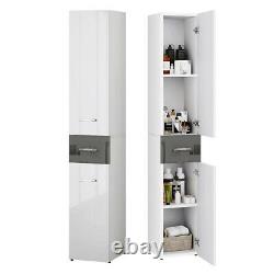 High Gloss Bathroom Cupboard Tall Cabinet Large Tallboy Home Storage Unit drawer