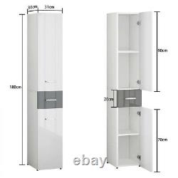 High Gloss Bathroom Cupboard Tall Cabinet Large Tallboy Home Storage Unit drawer