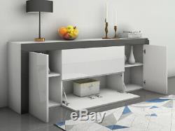High Gloss Large Sideboard Cabinet with 2 Doors 2 Drawers & 2 Flaps Black White
