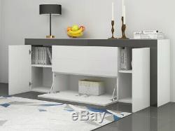 High Gloss Large Sideboard Cabinet with 2 Doors 2 Drawers & 2 Flaps Black White