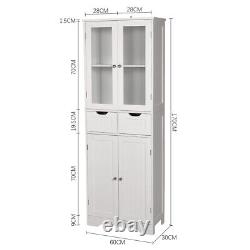 High Gloss White Cabinet Cupboard Tall Display Storage Unit Glass Doors Shelving