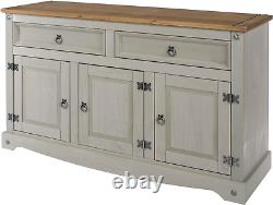 Home Source Large Sideboard Cabinet, 3 Door 2 Drawer Solid Pine Two Tone Storage