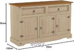 Home Source Large Sideboard Cabinet, 3 Door 2 Drawer Solid Pine Two Tone Storage