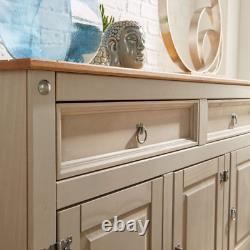 Home Source Large Sideboard Cabinet, 3 Door 2 Drawer Solid Pine Two Tone Storage