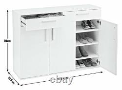 Home Venetia Large 3 Door 2 Drawer Shoe Cabinet -White