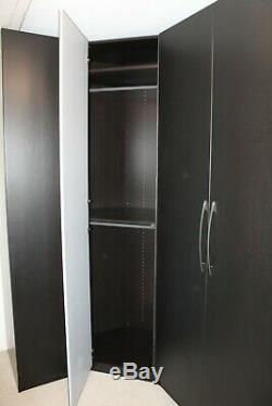 IKEA PAX Large Corner Wardrobe Black Brown Mirror Door Shelves Rails Drawers