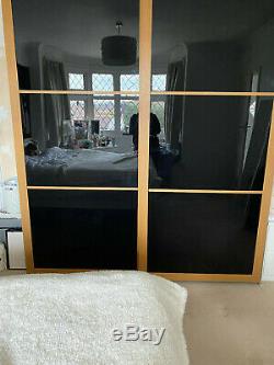 Ikea large Pax Wardrobe & 3 drawer unit Black Glass Doors in good condition