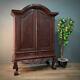 Impressive Large Rustic Oriental Carved Hardwood Two Door Cabinet, Drawer Base