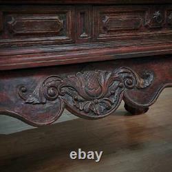 Impressive Large Rustic Oriental Carved Hardwood Two Door Cabinet, Drawer Base