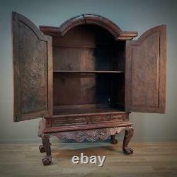 Impressive Large Rustic Oriental Carved Hardwood Two Door Cabinet, Drawer Base