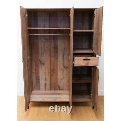 Industrial Large 4 Door Wardrobe with Drawer Clothes Storage Cupboard Cabinet