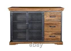 Industrial Reclaimed Metal Frame and Wood 3 Drawers and 2 Door Large Sideboard