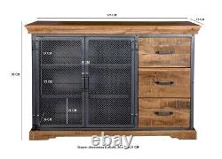 Industrial Reclaimed Metal Frame and Wood 3 Drawers and 2 Door Large Sideboard