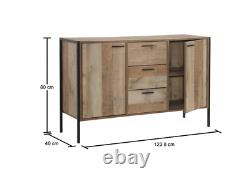 Industrial Storage Sideboard Rustic Oak Cupboard Metal Side Cabinet Large Door