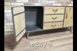 Industrial Style Sideboard Cabinet Metal/Solid Wood Large 3 Drawer 2 Door Grey
