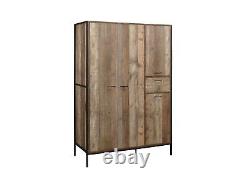 Industrial Wardrobe Birlea Urban Chic 4 Door Large with Drawer Wood Metal