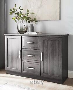 JD Williams Kingston Large Sideboard Grey/Oak 2 Door 3 Drawer Buffet Cupboard