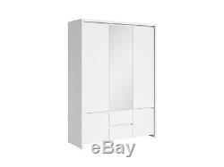 Kaspian New Triple Wardrobe with drawers 3 Door Mirror White Matt Large Modern