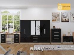 LARGE 6 Door FULL set HIGH GLOSS BLACK, wardrobe, chest, bedside, dressing table