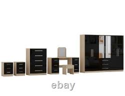 LARGE 6 Door FULL set HIGH GLOSS BLACK, wardrobe, chest, bedside, dressing table