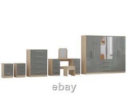LARGE 6 Door FULL set HIGH GLOSS GREY, wardrobe, chest, bedside, dressing table