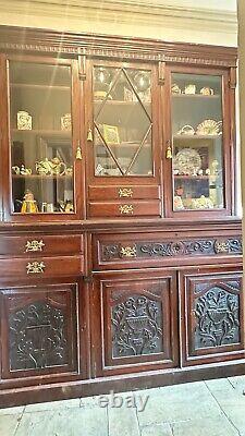 LARGE Carved Mahogany 3 Door Antique Dresser Bureau With Drawers & Cupboards