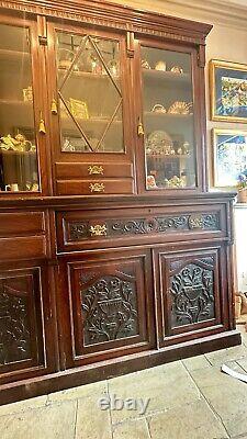 LARGE Carved Mahogany 3 Door Antique Dresser Bureau With Drawers & Cupboards