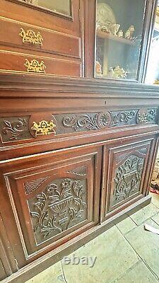 LARGE Carved Mahogany 3 Door Antique Dresser Bureau With Drawers & Cupboards