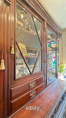 LARGE Carved Mahogany 3 Door Antique Dresser Bureau With Drawers & Cupboards