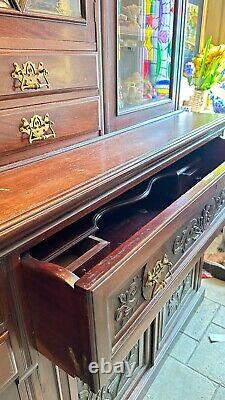 LARGE Carved Mahogany 3 Door Antique Dresser Bureau With Drawers & Cupboards