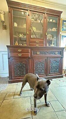 LARGE Carved Mahogany 3 Door Antique Dresser Bureau With Drawers & Cupboards