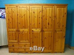 LARGE SOLID WOOD 5DOOR 2DRAWER WARDROBE H181 W215 D52cm -VISIT OUR WAREHOUSE