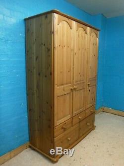 LARGE SOLID WOOD TRIPLE 3DOOR 5DRAWER WARDROBE H200 W131cm SEE OUR SHOP