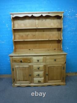 LARGE SOLID WOOD WELSH DRESSER / DISPLAY CABINET H183cm W137cm 6DRAWER 2DOOR
