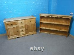 LARGE SOLID WOOD WELSH DRESSER / DISPLAY CABINET H183cm W137cm 6DRAWER 2DOOR