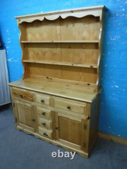 LARGE SOLID WOOD WELSH DRESSER / DISPLAY CABINET H183cm W137cm 6DRAWER 2DOOR